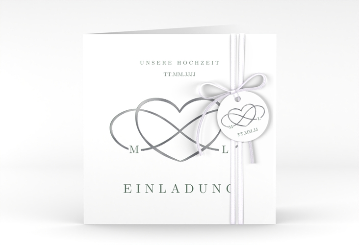 Hochzeitseinladung Infinity quadr. Klappkarte gruen silber