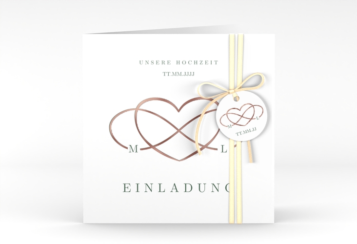 Hochzeitseinladung Infinity quadr. Klappkarte gruen rosegold