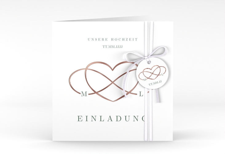Hochzeitseinladung Infinity quadr. Klappkarte gruen rosegold