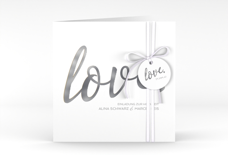 Hochzeitseinladung Glam quadr. Klappkarte weiss silber