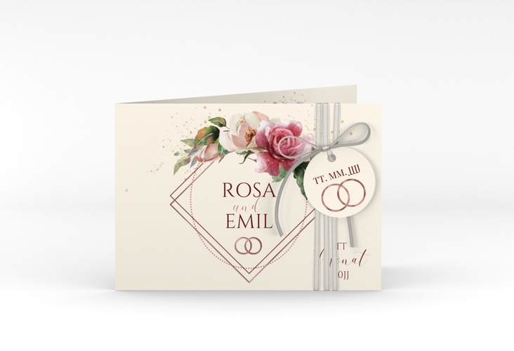 Hochzeitseinladung Rosenbogen A6 Klappkarte quer rosegold