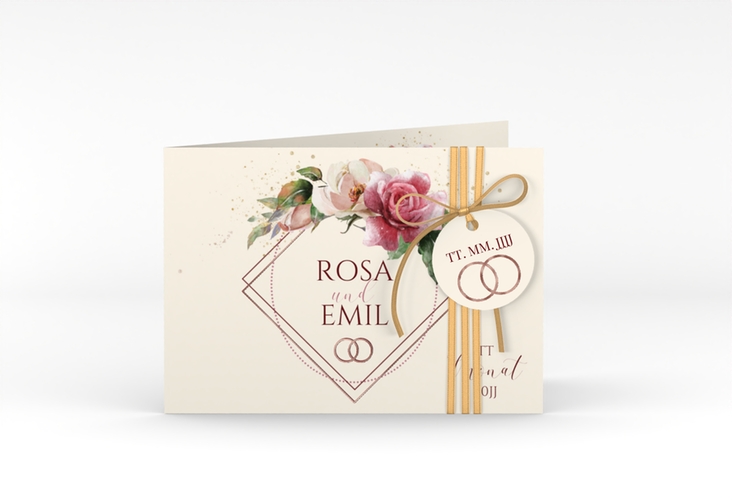 Hochzeitseinladung Rosenbogen A6 Klappkarte quer rosegold