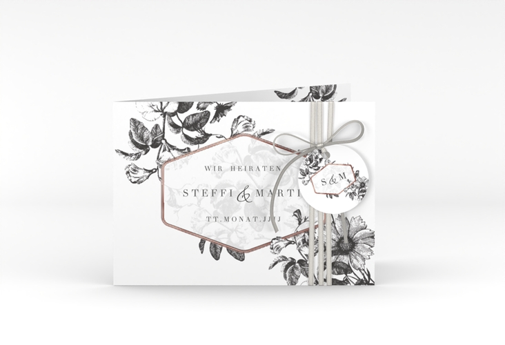 Einladungskarte Hochzeit Magnificent A6 Klappkarte quer rosegold