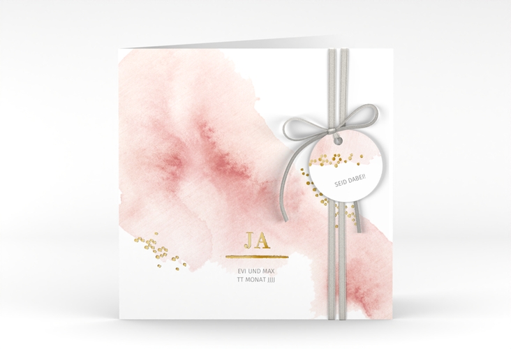 Hochzeitseinladung Pastell quadr. Klappkarte rosa gold