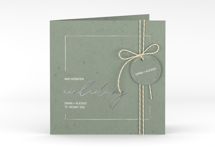 Hochzeitseinladung Simple Line quadr. Klappkarte gruen silber