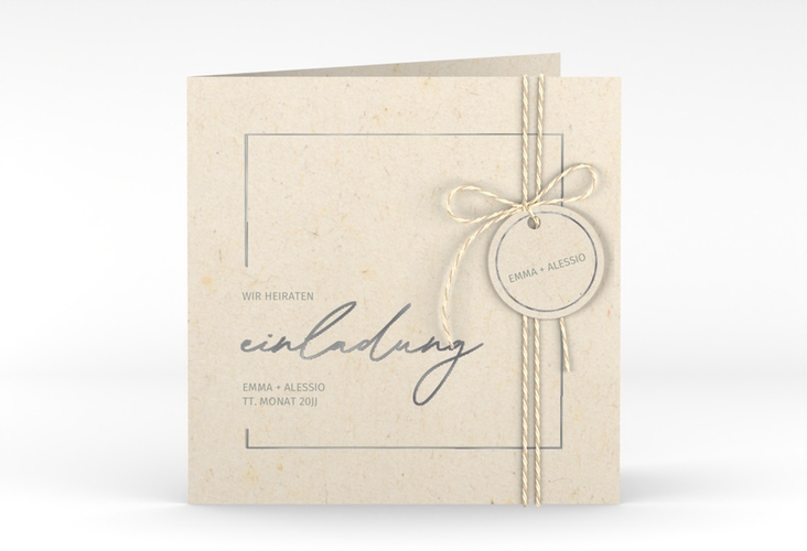 Hochzeitseinladung Simple Line quadr. Klappkarte beige silber
