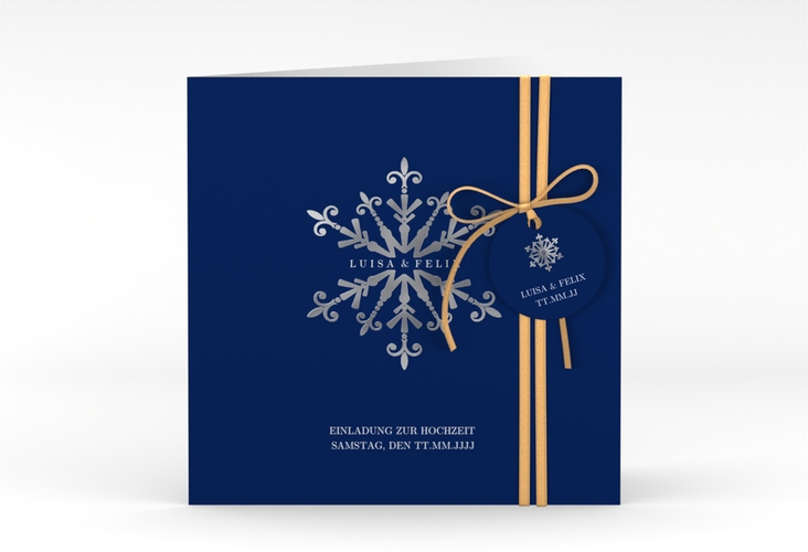 Hochzeitseinladung Crystal quadr. Klappkarte blau silber mit Eiskristall