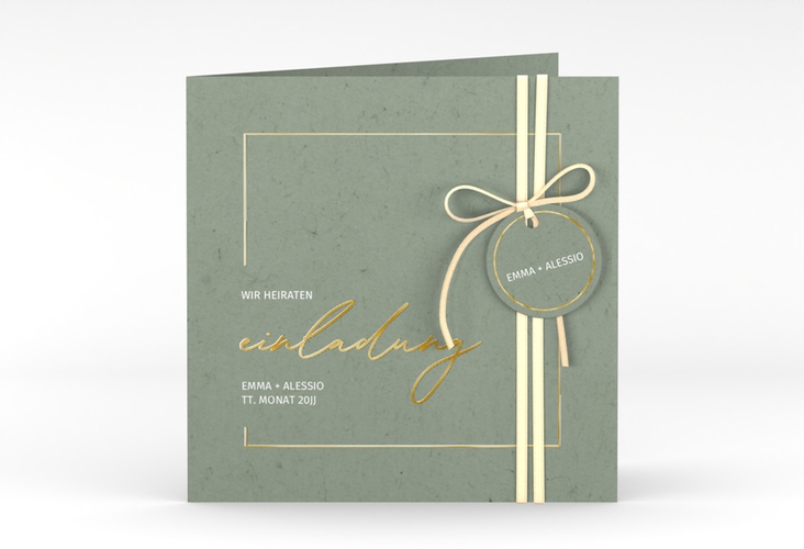 Hochzeitseinladung Simple Line quadr. Klappkarte gruen gold
