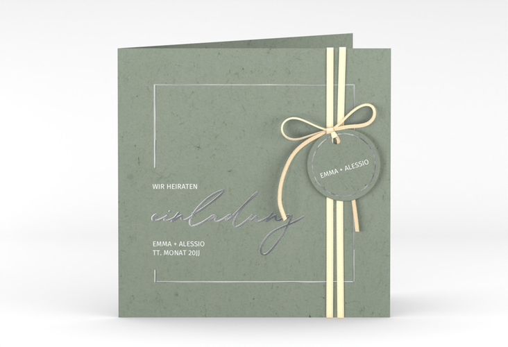 Hochzeitseinladung Simple Line quadr. Klappkarte gruen silber