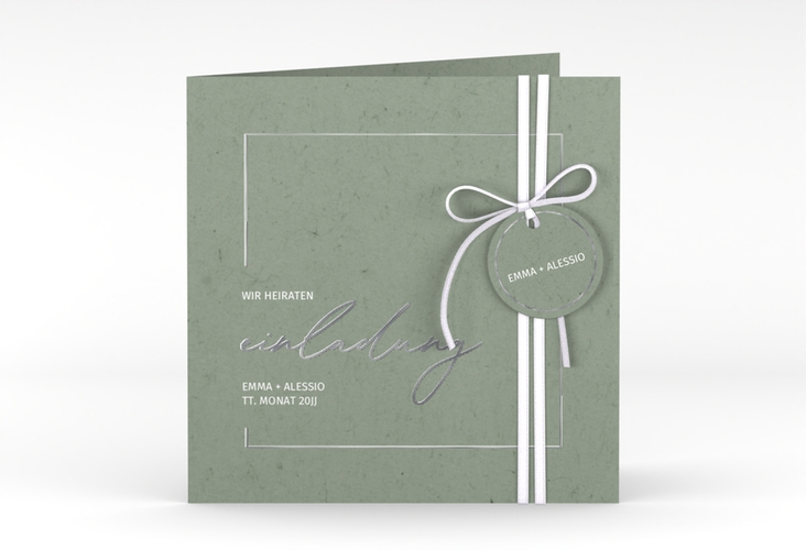 Hochzeitseinladung Simple Line quadr. Klappkarte gruen silber