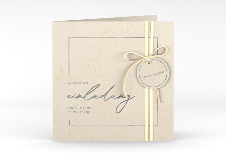 Hochzeitseinladung Simple Line quadr. Klappkarte beige silber