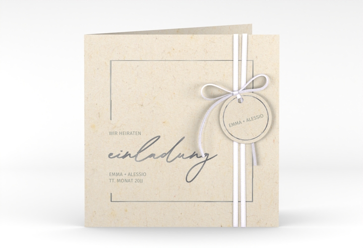 Hochzeitseinladung Simple Line quadr. Klappkarte beige silber