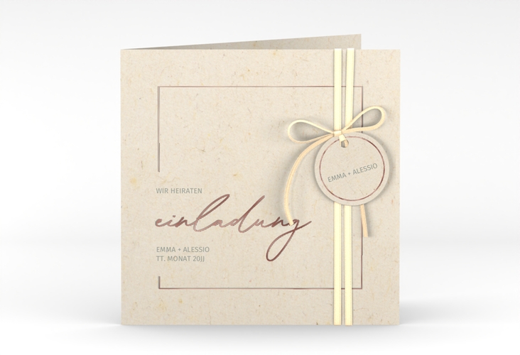 Hochzeitseinladung Simple Line quadr. Klappkarte beige rosegold