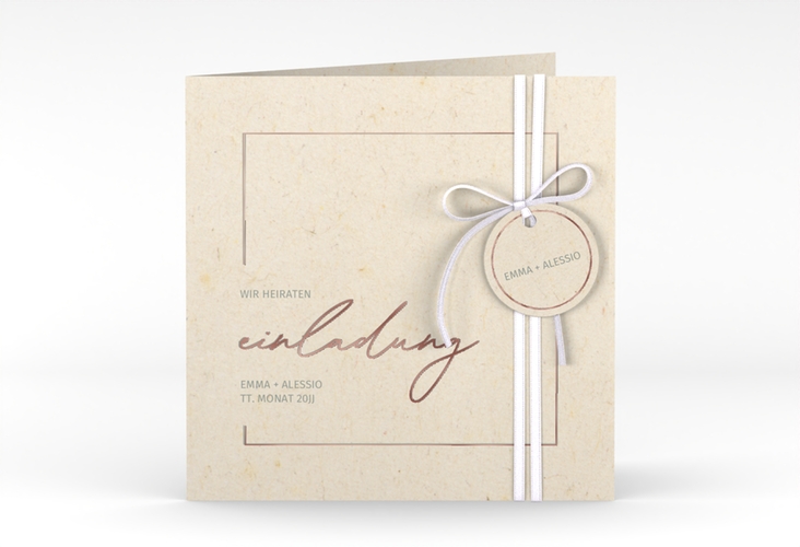 Hochzeitseinladung Simple Line quadr. Klappkarte beige rosegold