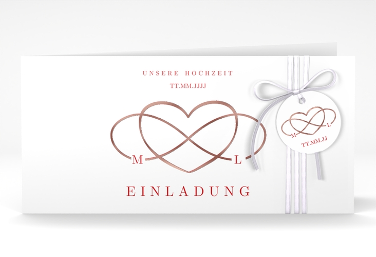 Hochzeitseinladung Infinity lange Klappkarte quer rot rosegold