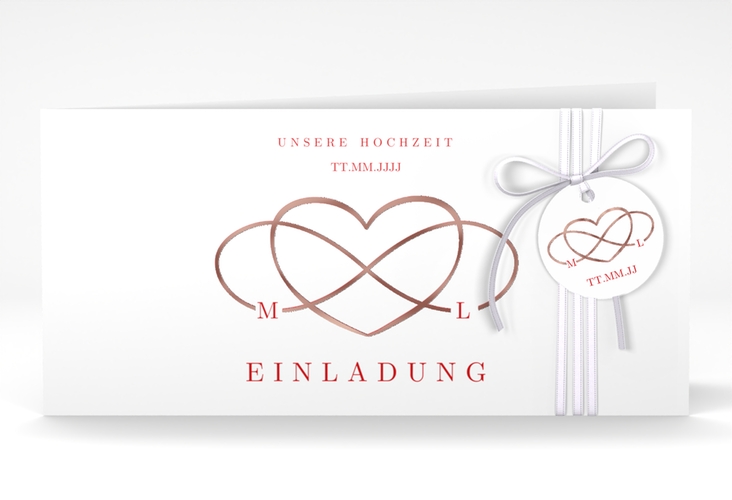 Hochzeitseinladung Infinity lange Klappkarte quer rot rosegold