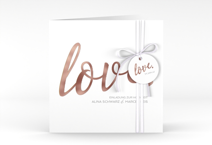 Hochzeitseinladung Glam quadr. Klappkarte weiss rosegold