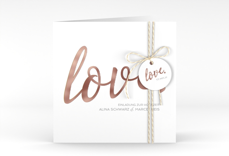 Hochzeitseinladung Glam quadr. Klappkarte weiss rosegold