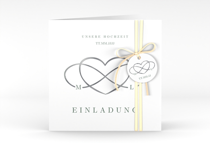 Hochzeitseinladung Infinity quadr. Klappkarte gruen silber