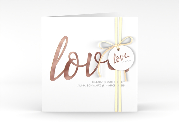 Hochzeitseinladung Glam quadr. Klappkarte weiss rosegold