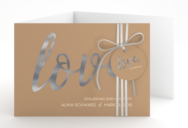 Hochzeitseinladung Glam A6 Doppel-Klappkarte silber
