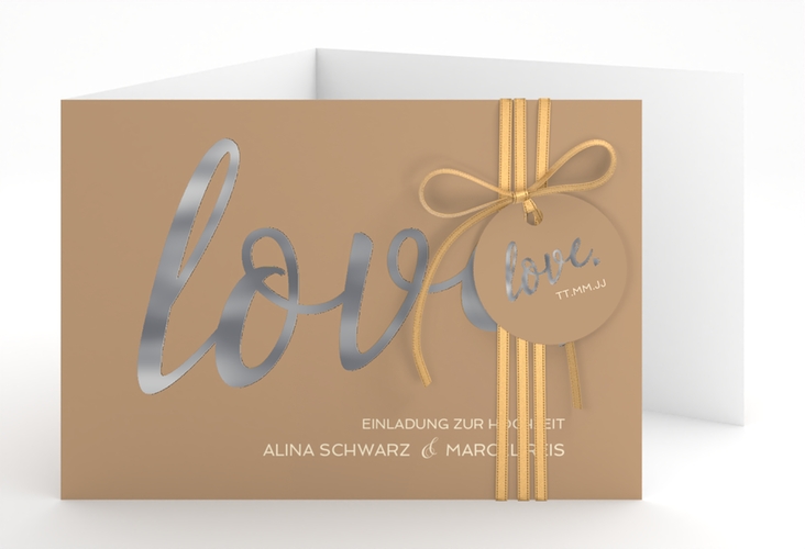 Hochzeitseinladung Glam A6 Doppel-Klappkarte silber