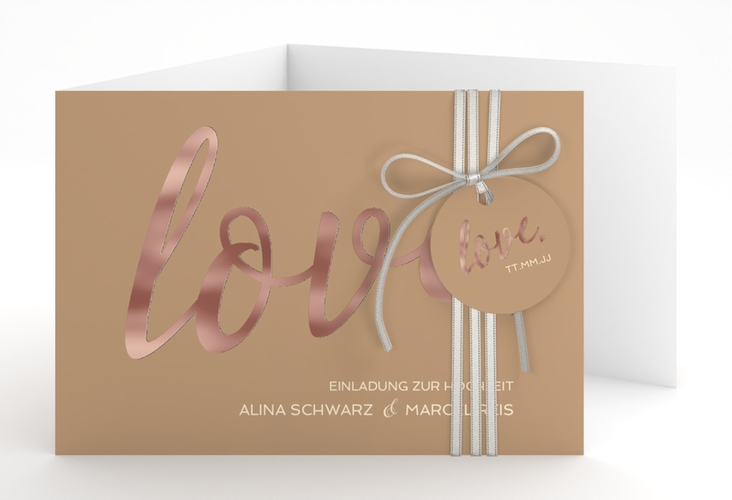 Hochzeitseinladung Glam A6 Doppel-Klappkarte rosegold