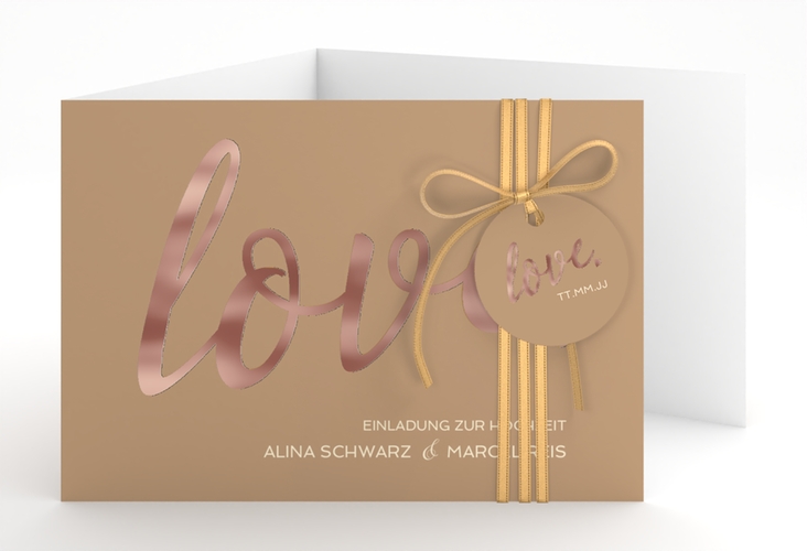 Hochzeitseinladung Glam A6 Doppel-Klappkarte rosegold