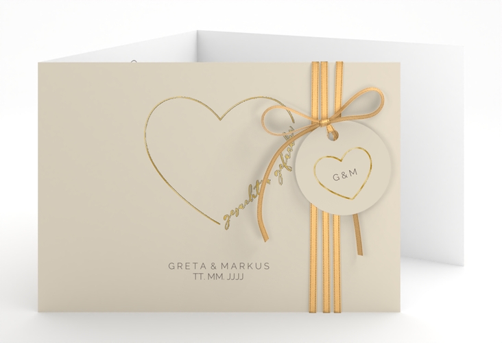 Hochzeitseinladung Lebenstraum A6 Doppel-Klappkarte gold