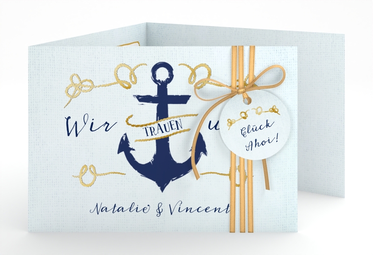 Hochzeitseinladung Anker A6 Doppel-Klappkarte gold
