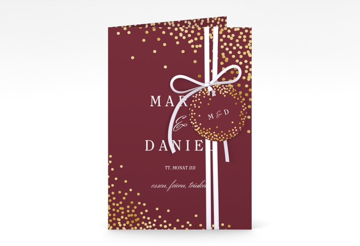 Einladungskarte Hochzeit Glitter A6 Klappkarte hoch rot gold