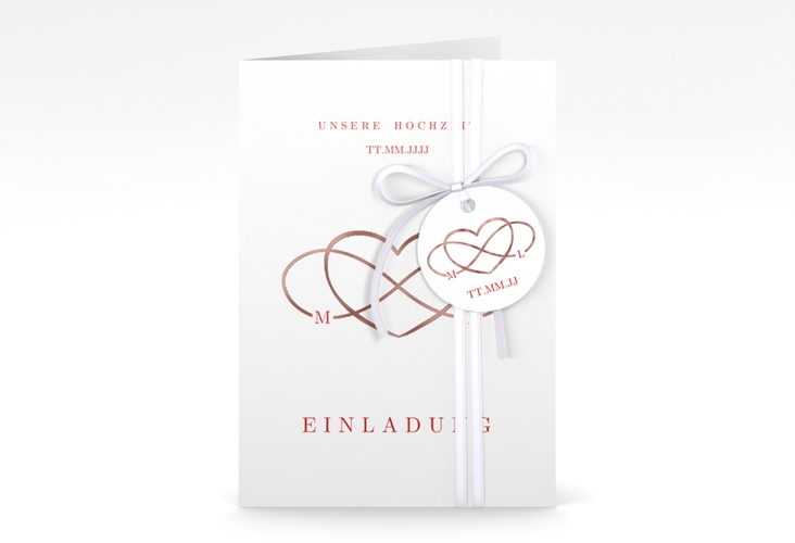 Einladungskarte Hochzeit Infinity A6 Klappkarte hoch rot rosegold
