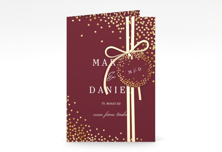Einladungskarte Hochzeit Glitter A6 Klappkarte hoch rot gold