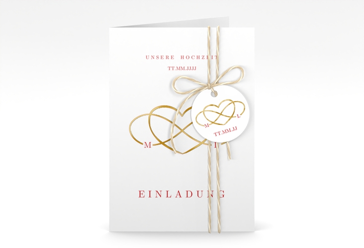 Einladungskarte Hochzeit Infinity A6 Klappkarte hoch rot gold