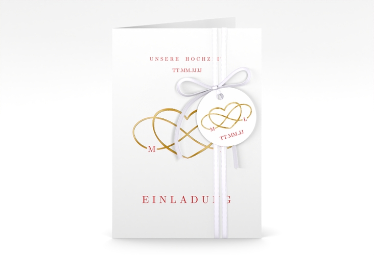 Einladungskarte Hochzeit Infinity A6 Klappkarte hoch rot gold