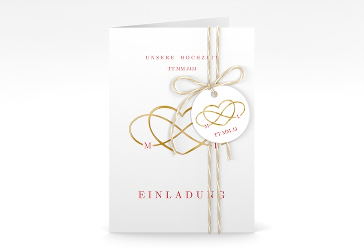Einladungskarte Hochzeit Infinity A6 Klappkarte hoch rot gold