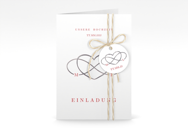Einladungskarte Hochzeit Infinity A6 Klappkarte hoch rot silber