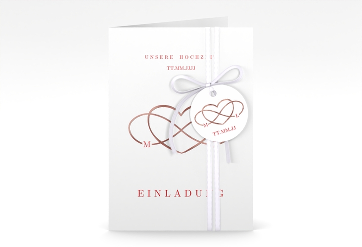 Einladungskarte Hochzeit Infinity A6 Klappkarte hoch rot rosegold
