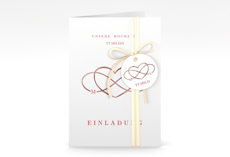 Einladungskarte Hochzeit Infinity A6 Klappkarte hoch rot rosegold