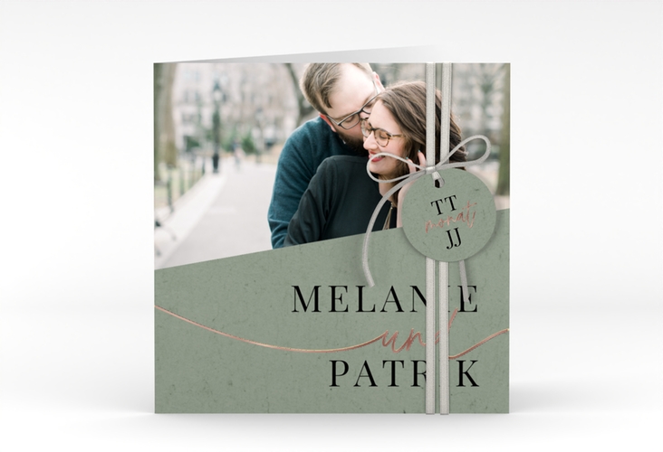 Hochzeitseinladung Leichtigkeit quadr. Klappkarte gruen rosegold