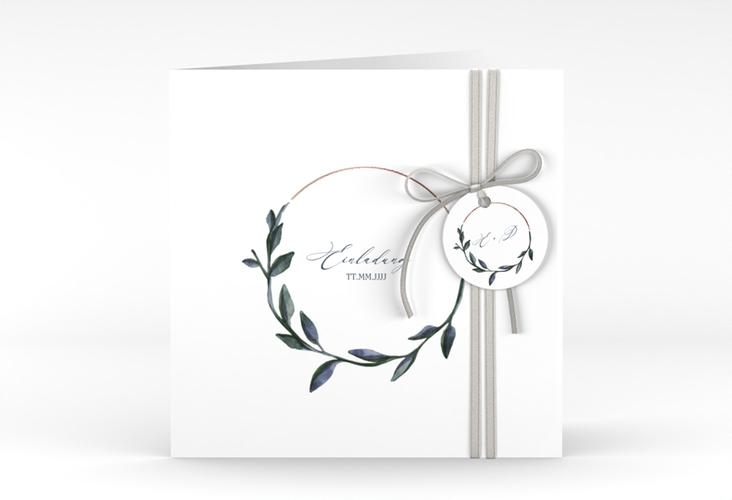 Hochzeitseinladung Botanica quadr. Klappkarte weiss rosegold