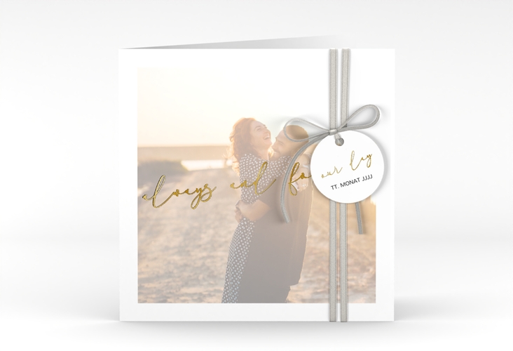 Hochzeitseinladung Lucent quadr. Klappkarte weiss gold