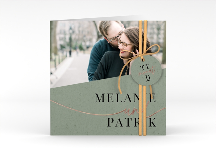 Hochzeitseinladung Leichtigkeit quadr. Klappkarte gruen rosegold