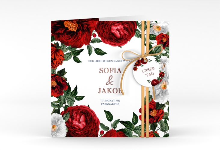 Einladungskarte Hochzeit Florista quadr. Klappkarte weiss rosegold