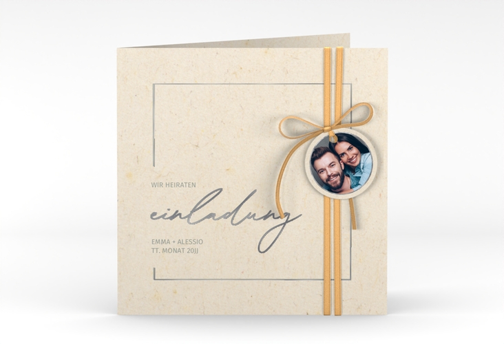 Hochzeitseinladung Simple Line quadr. Klappkarte beige silber