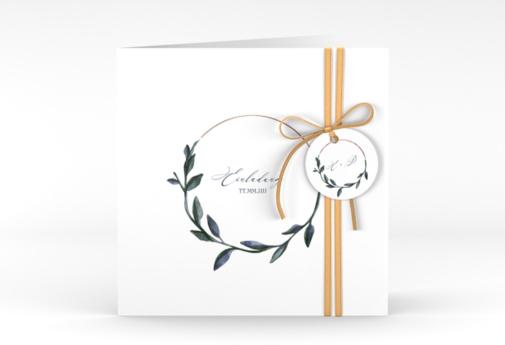 Hochzeitseinladung Botanica quadr. Klappkarte weiss rosegold