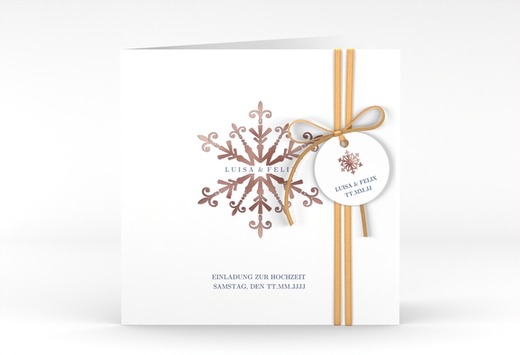 Hochzeitseinladung Crystal quadr. Klappkarte weiss rosegold mit Eiskristall