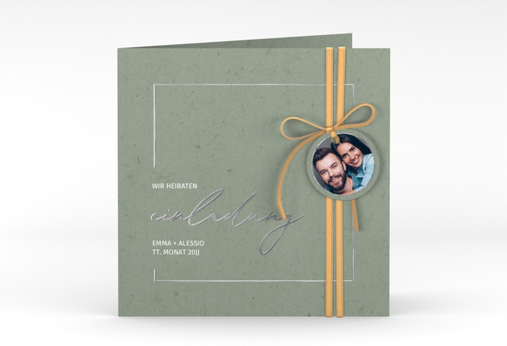 Hochzeitseinladung Simple Line quadr. Klappkarte gruen silber