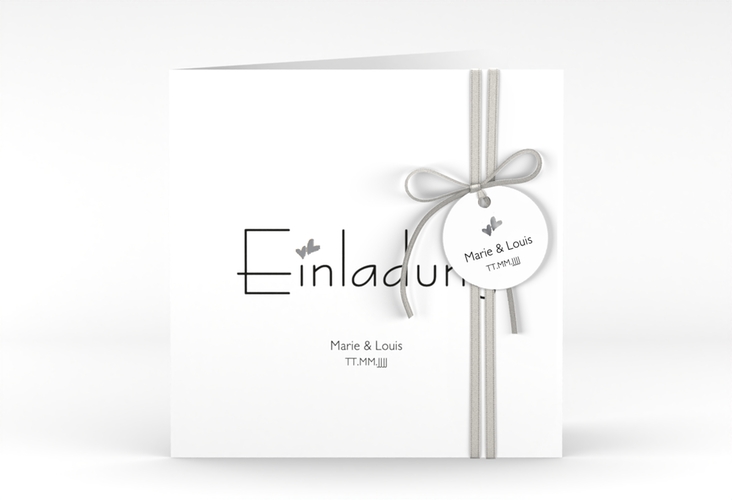 Hochzeitseinladung Twohearts quadr. Klappkarte beige silber