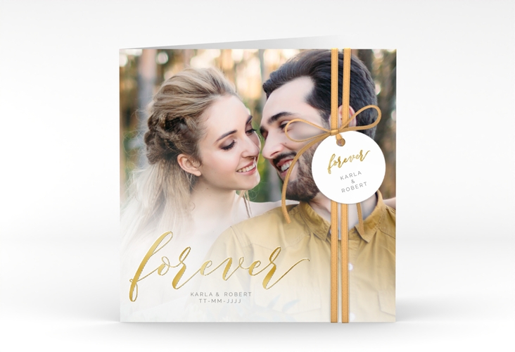 Hochzeitseinladung Promise quadr. Klappkarte weiss gold